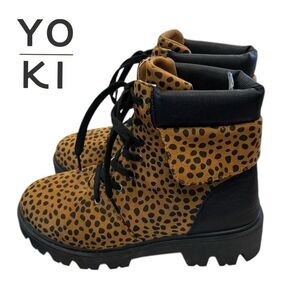 YOKI Leopard Women's Lace-up Ankle Boots Booties 9